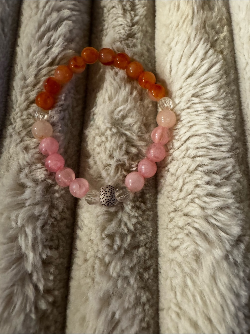 Handmade Pink and Orange Beaded Stretch Bracelet